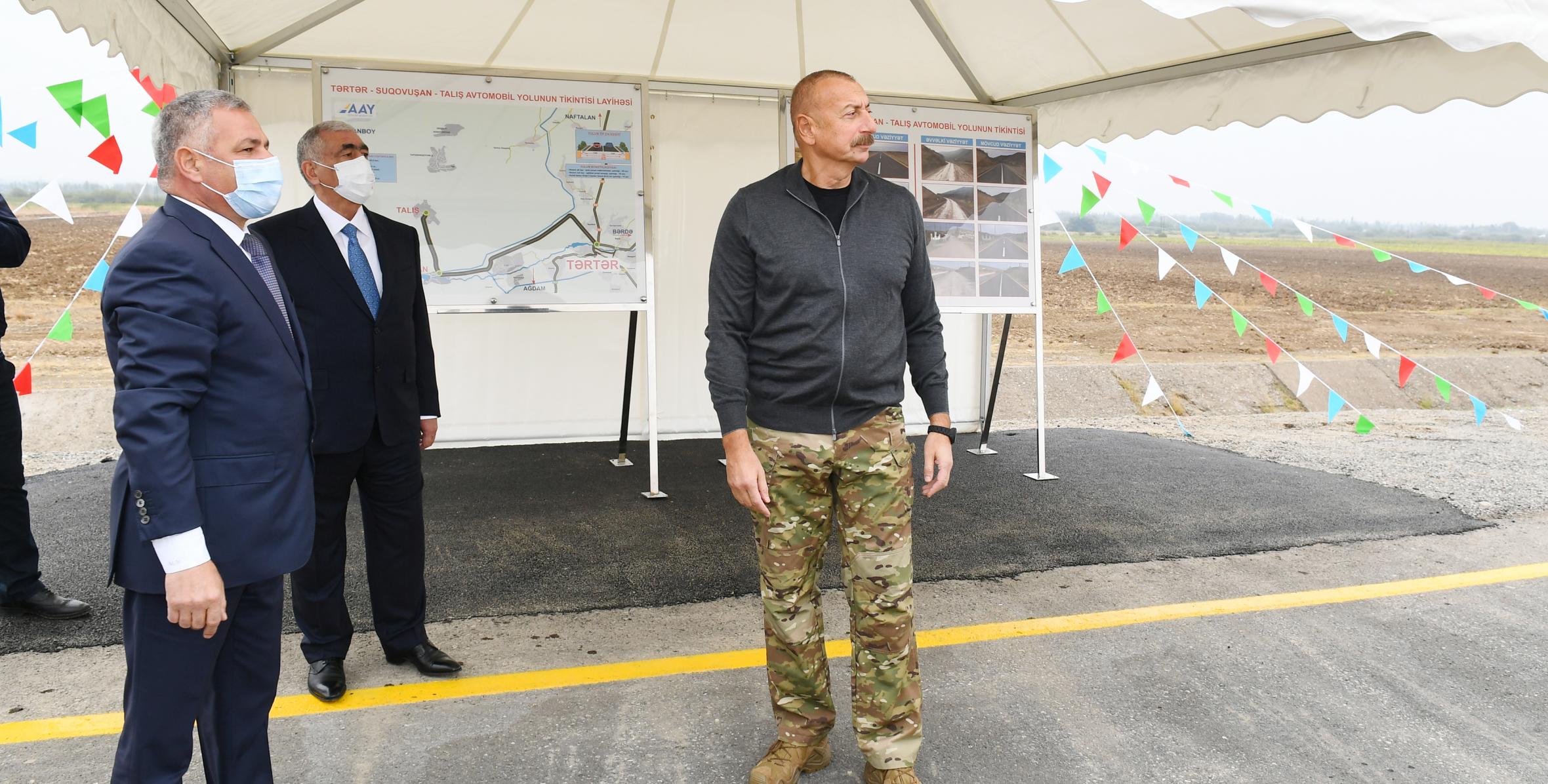 Ильхам Алиев принял участие в открытии автодорог, ведущих в поселок Суговушан и село Талыш Тертерского района