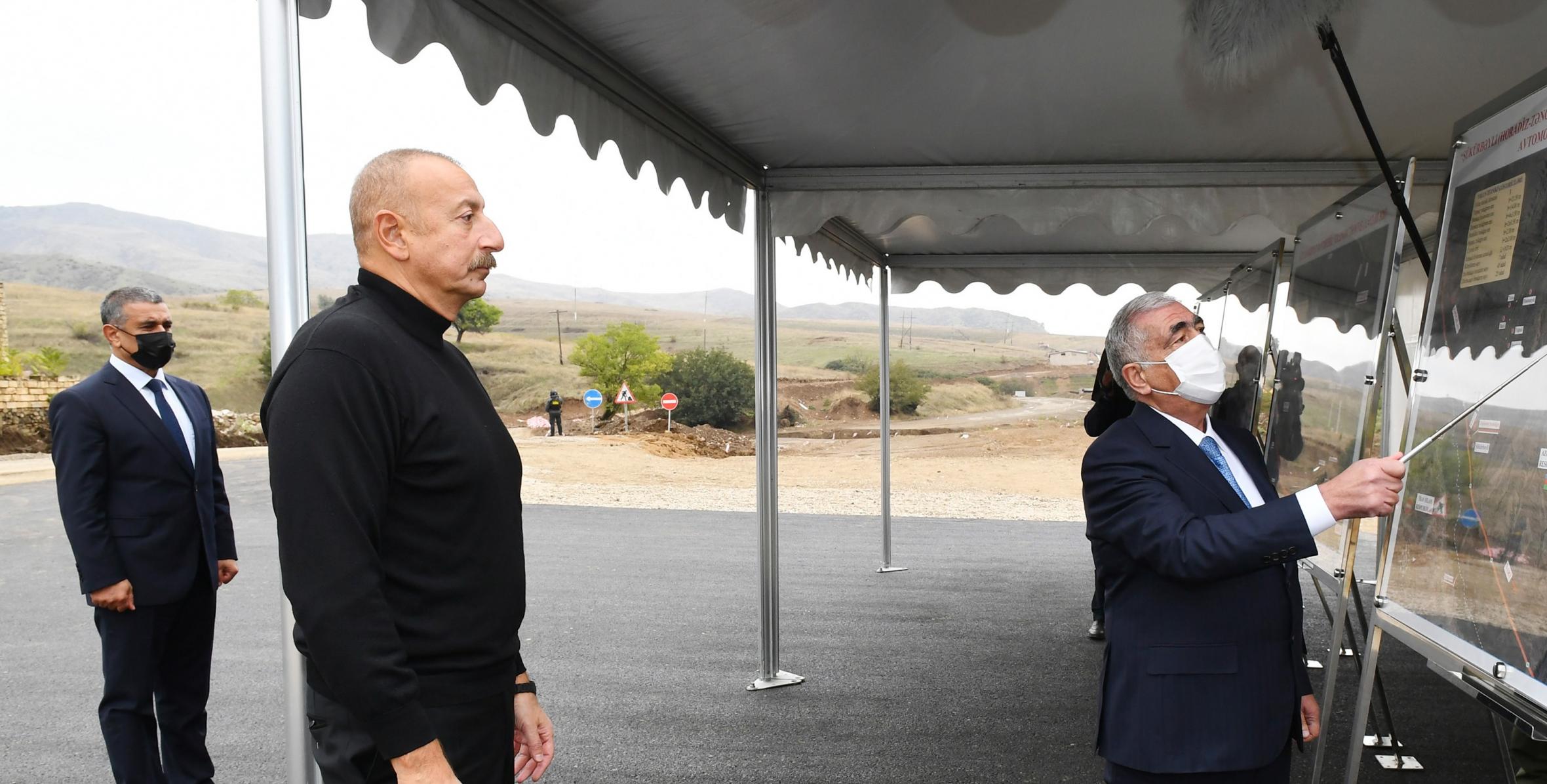 Ilham Aliyev viewed construction work on Hadrut-Jabrayil-Shukurbayli, Tugh-Hadrut and Fuzuli-Hadrut highways
