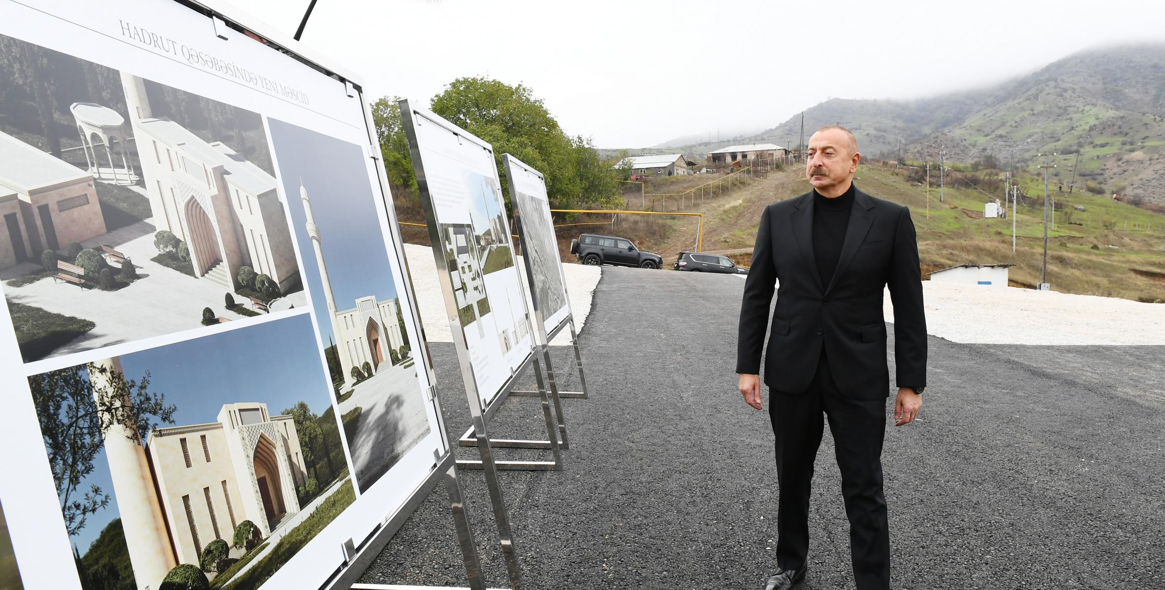Ilham Aliyev laid a foundation stone for a new mosque in Hadrut settlement