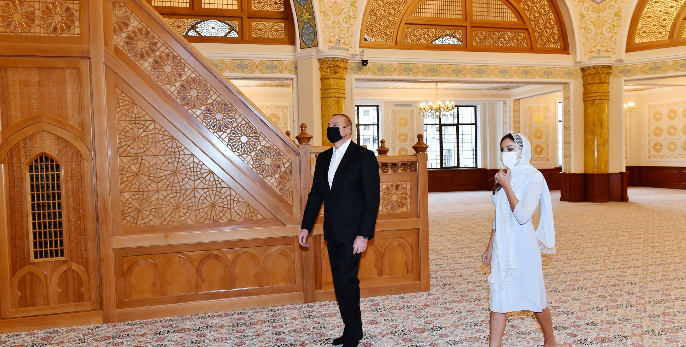 President Ilham Aliyev and First Lady Mehriban Aliyeva viewed conditions created at new building of “Khanim Fatimeyi Zahra” mosque in Yeni Gunashli