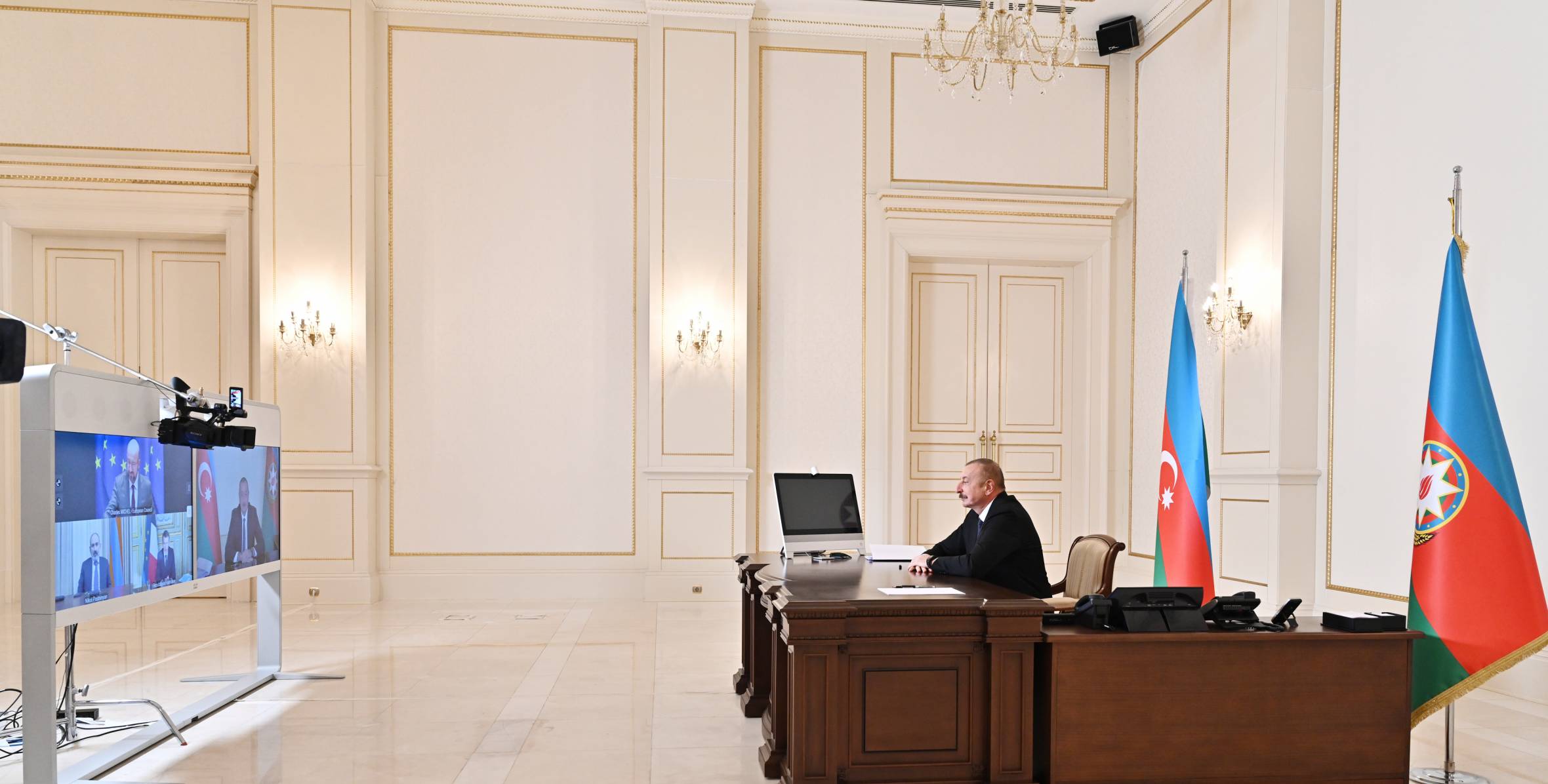 Ilham Aliyev, President of France, President of European Council and Prime Minister of Armenia held a video conference
