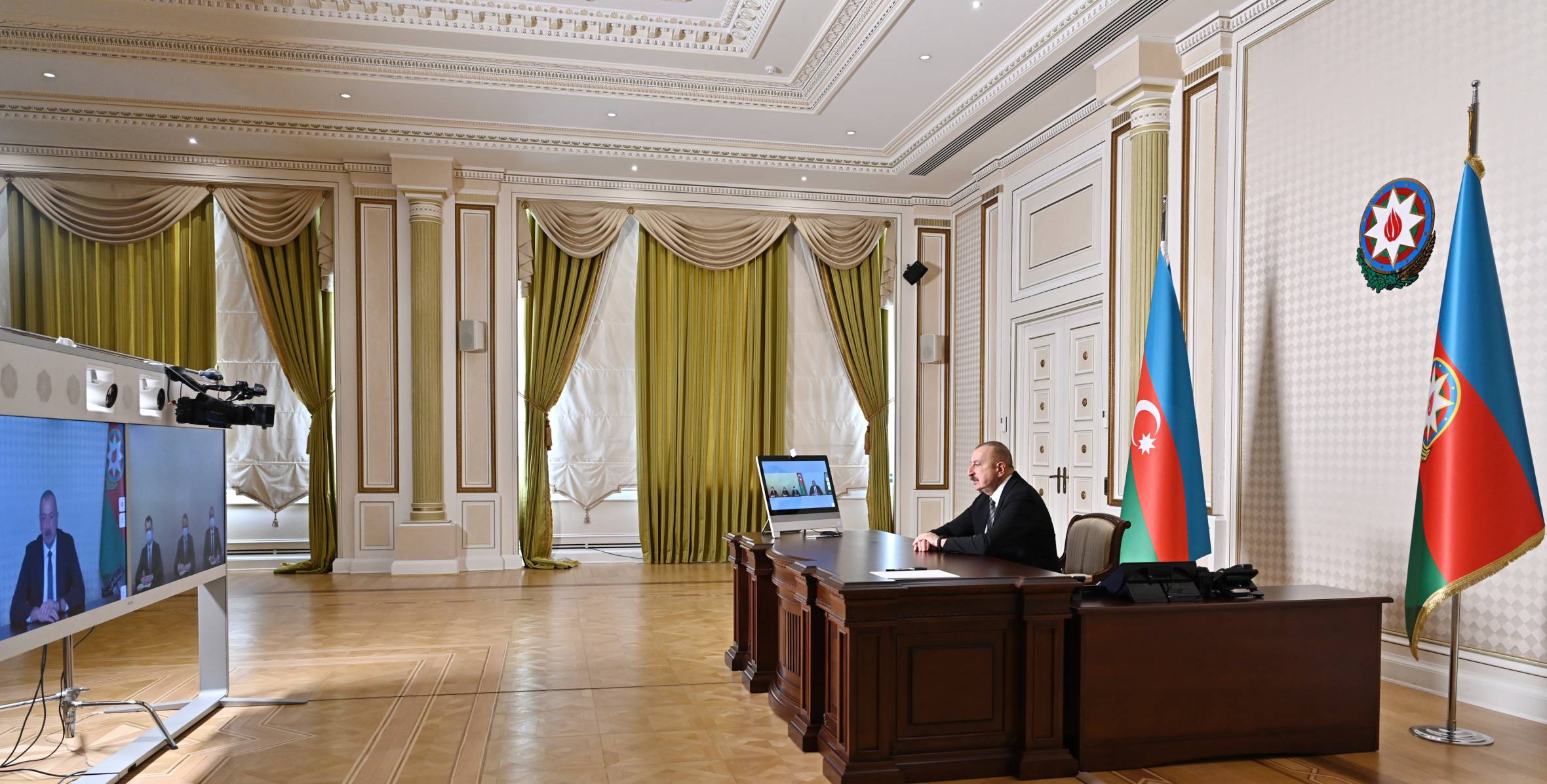 Ilham Aliyev received in a video format Joshgun Jabrayilov due to his appointment as head of Nizami District Executive Authority, Elgin Habibullayev due to his appointment as head of Narimanov District Executive Authority, Baku, and Elkhan Ibrahimov due to his appointment as head of Kurdamir District Executive Authority