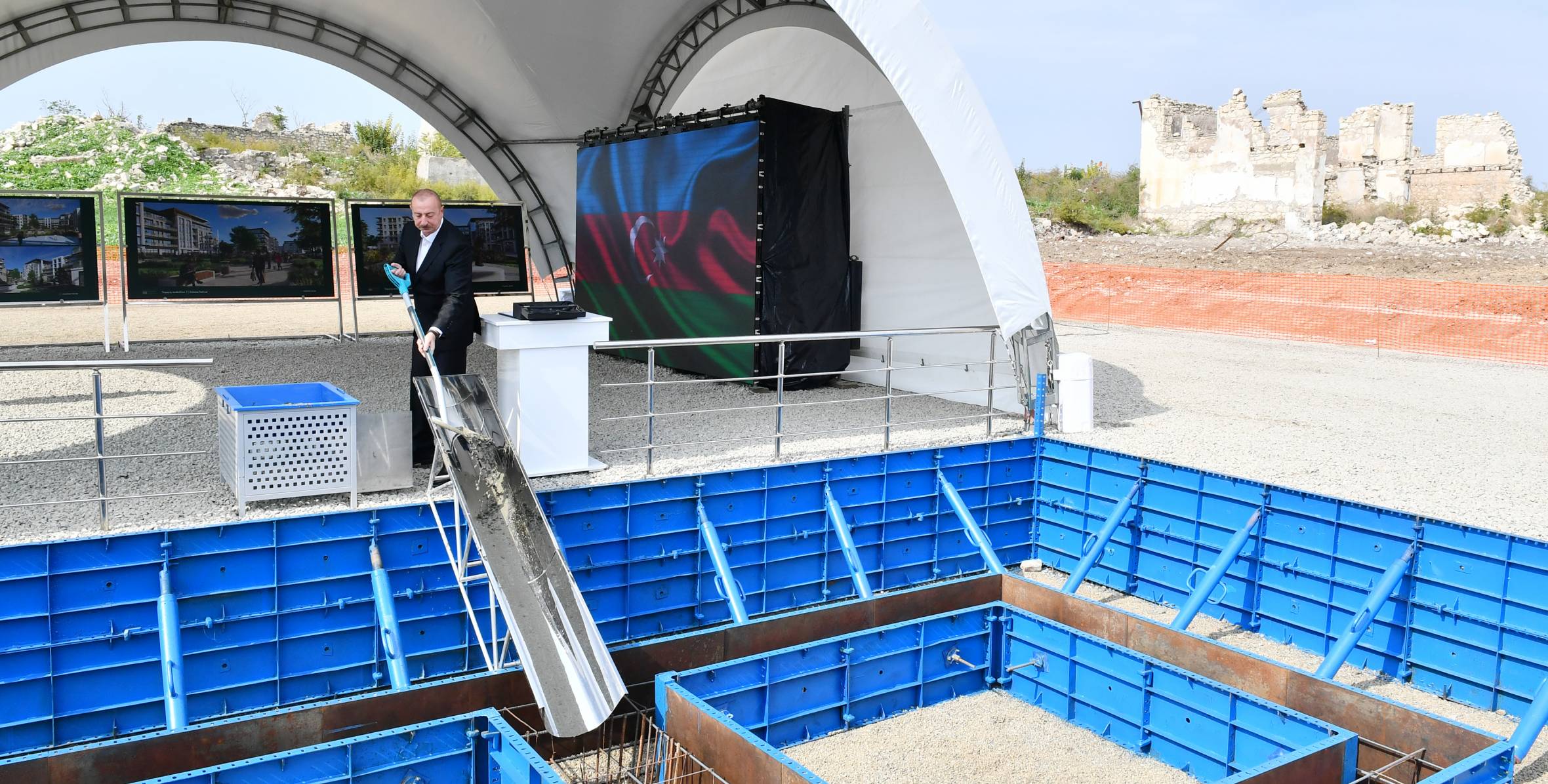 Ilham Aliyev laid foundation stone for third residential complex in city Fuzuli