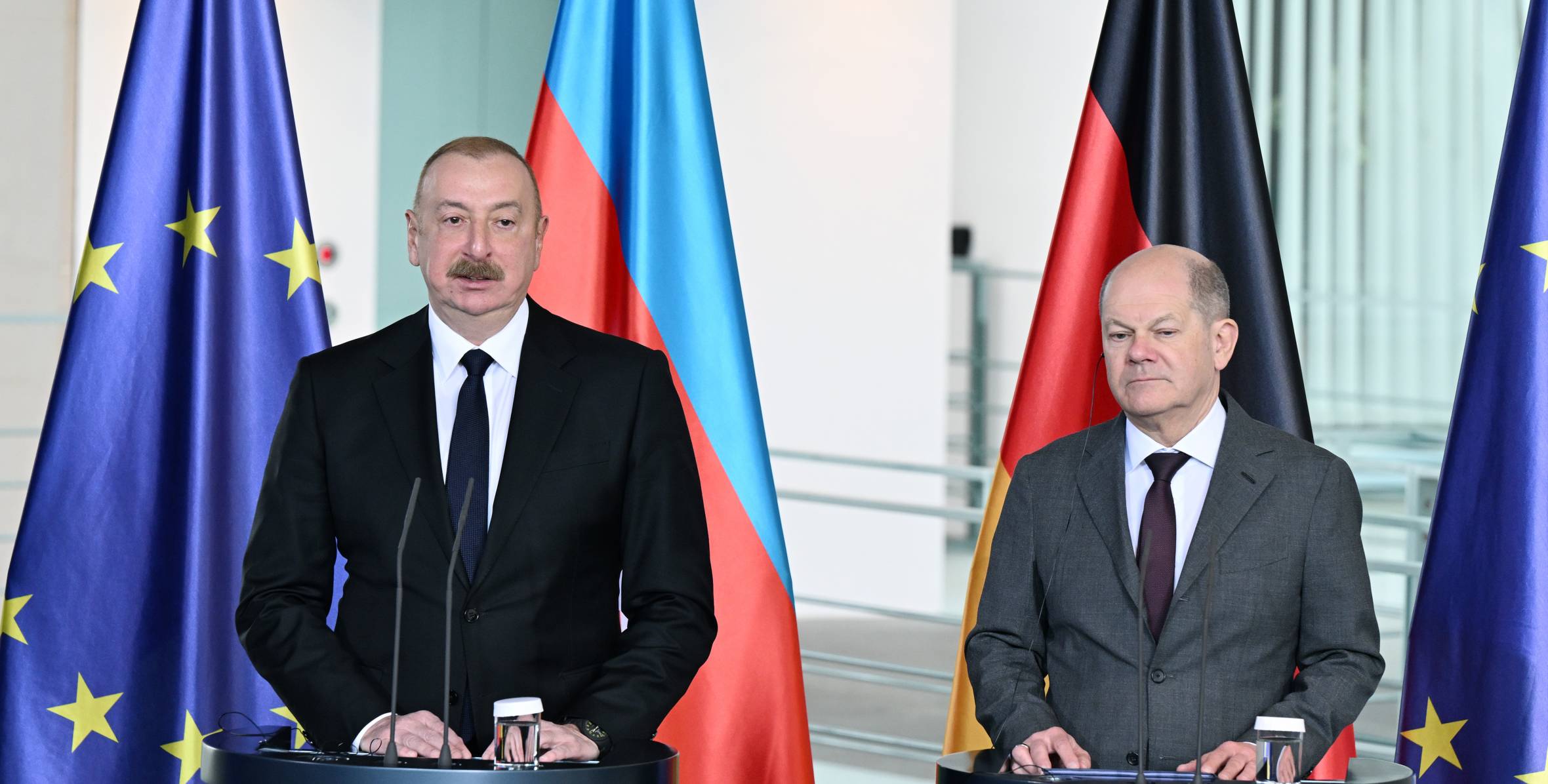 Состоялась совместная пресс-конференция Ильхама Алиева и Канцлера Германии Олафа Шольца