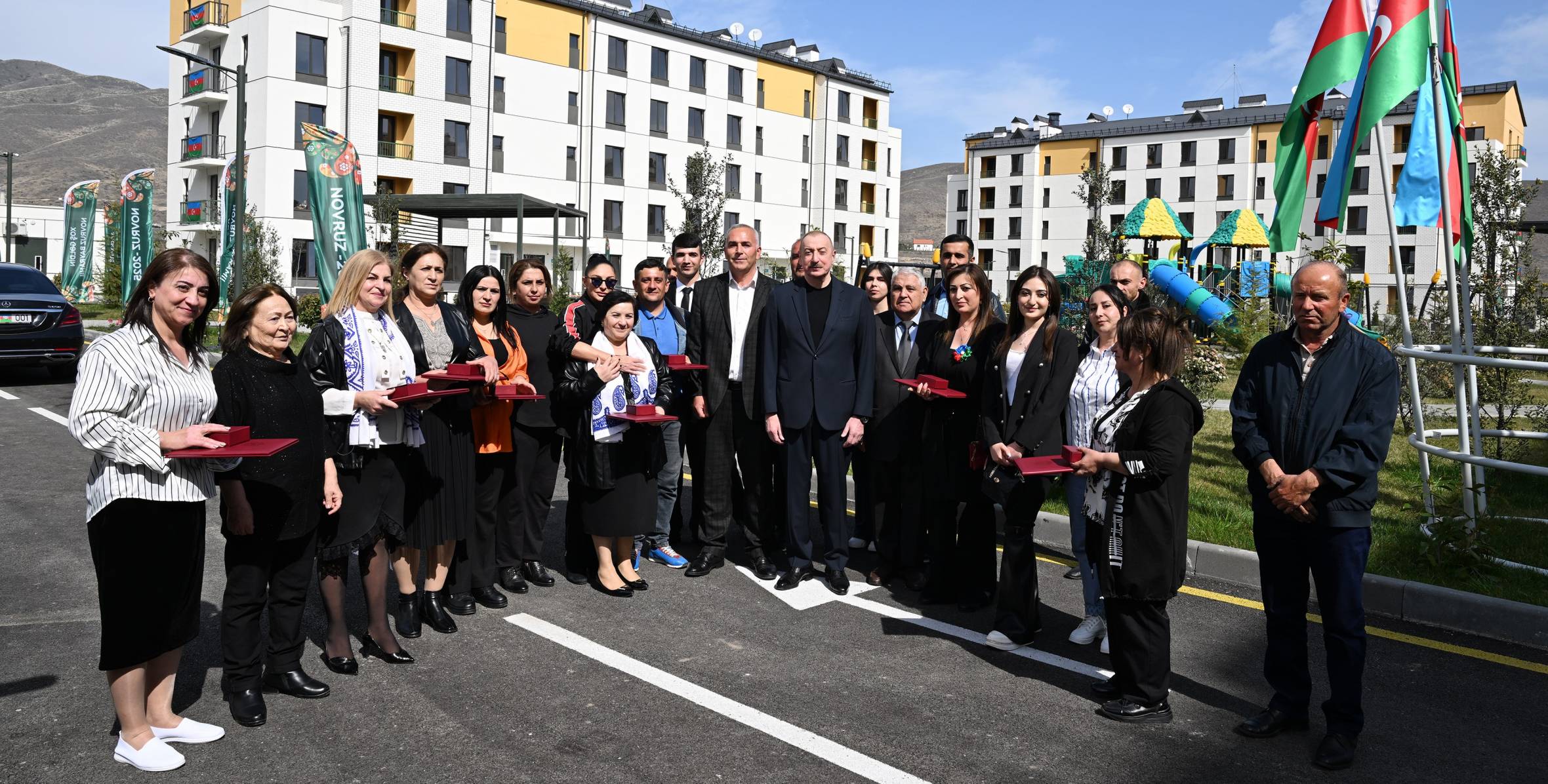 Ilham Aliyev and First Lady Mehriban Aliyeva attended the inauguration ceremony of a newly built residential complex in Sugovushan village in the Aghdara district