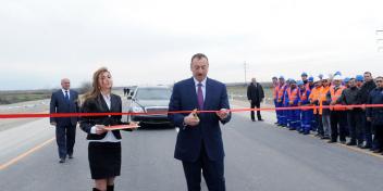 Ilham Aliyev took part at the opening of the 42nd km part of highway from Kurdamir to Ujar