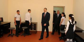 Ilham Aliyev got familiarized with the building of secondary school after its full refurbishment in Gasymbayli village of Sabirabad