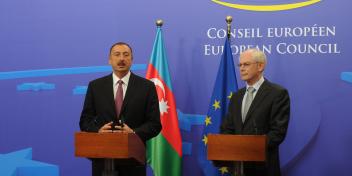 Ilham Aliyev and President of the European Union Herman Van Rompuy made press statements