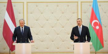 Press conference of Ilham Aliyev and President of the Republic of Latvia Andris Berzins was held