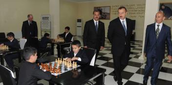 Ilham Aliyev attended the opening of the Imishli chess school