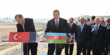 Ilham Aliyev and Turkish Prime Minister Recep Tayyip Erdogan attended the ceremonies to open the AYPE-T factory and to lay the foundation for the Heydar Aliyev vocational lyceum and the Star refinery of Petkim