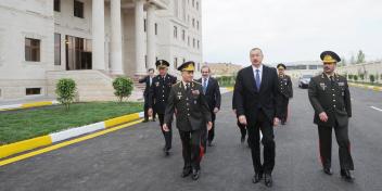 Ilham Aliyev reviewed an interior troops unit in Hajigabul after reconstruction