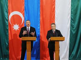 Ilham Aliyev and Hungarian Prime Minister Viktor Orban made statements for the press