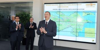 Ilham Aliyev attended the opening of a new production line at the Gazakh cement plant