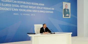 “Azərbaycan Respublikası regionlarının 2009-2013-cü illərdə sosial-iqtisadi inkişafı Dövlət Proqramı”nın icrasının dördüncü ilinin yekunlarına həsr olunmuş konfransda İlham Əliyevin yekun nitqi