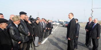 Ilham Aliyev attended the opening of the Kursangi-Yolustu local road in Salyan