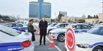 Ilham Aliyev attended a ceremony to unveil the newly-bought cars for agencies of the Ministry of Internal Affairs, including traffic police