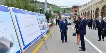 Ilham Aliyev reviewed the condition of the arched "Red Bridge" over the Gudyalchay river in the Krasnaya Sloboda settlement of Guba District after reconstruction