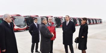 Ilham Aliyev reviewed ongoing work at a bus depot and a training center for the First European Games and the Baku Sports Palace