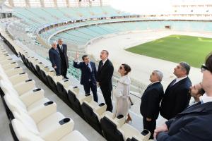 Ilham Aliyev reviewed ongoing work at the Baku Olympic Stadium