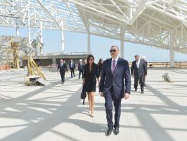 Ilham Aliyev reviewed the progress of construction of the Aquatic Palace in Baku