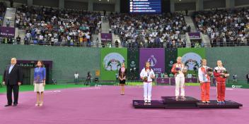 Ilham Aliyev watched the final game of the women's freestyle wrestling competitions of the First European Games