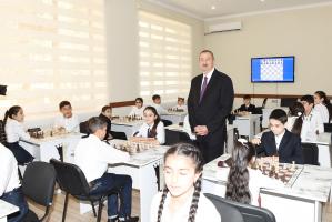 Ilham Aliyev attended the opening of a chess school in Goychay