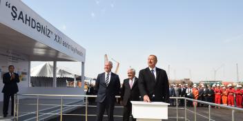 Ilham Aliyev attended Shah Deniz 2 platform jacket sail away event