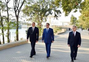 Ilham Aliyev viewed landscaping and construction work in Mingachevir