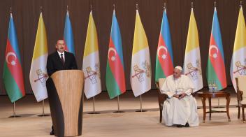 Ilham Aliyev and Pope Francis addressed representatives of general public at Heydar Aliyev Center