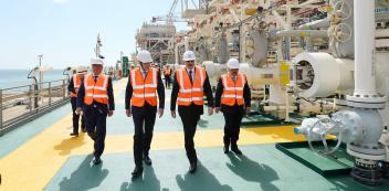 Ilham Aliyev attended sail away of first topsides units built for Shah Deniz Stage 2 platforms