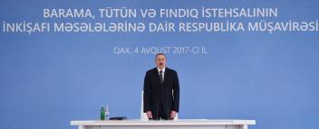 Ilham Aliyev chairs republican conference on development of sericulture, tobacco and hazelnut production in Gakh