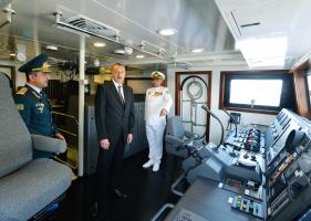 Ilham Aliyev viewed newly built Tufan type border guard ship