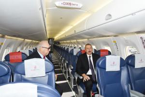 Ilham Aliyev viewed Embraer 190 aircraft delivered to Baku by Buta Airways