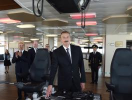 Ilham Aliyev attended launch of Khankendi subsea construction vessel