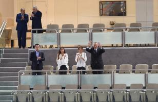 Ilham Aliyev and first lady Mehriban Aliyeva watched the national team`s game