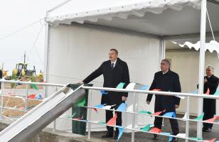 Ilham Aliyev attended ground breaking ceremony of highway to be built on Baku-Russia state border