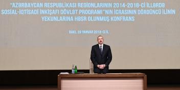 Regionların 2014-2018-ci illərdə sosial-iqtisadi inkişafı Dövlət Proqramının icrasının dördüncü ilinin yekunlarına həsr olunmuş konfransda İlham Əliyevin giriş nitqi