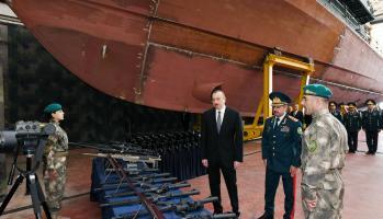 Ilham Aliyev viewed newly built Tufan type border guard ship