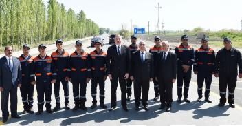 İlham Əliyev  Çarxı-Qalağan-Hacılar-Xanlıqoba-Sayad-Məmmədxanlı avtomobil yolunun yenidənqurma və bərpadan sonra açılışını edib