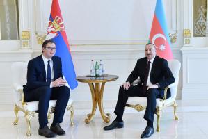 Ilham Aliyev and Serbian President Aleksandar Vucic held one-on-one meeting