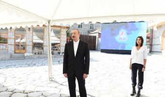 Ilham Aliyev attended ceremony to start natural gas supply to Lahij settlement