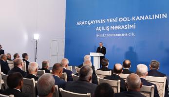 Ilham Aliyev inaugurated distributary channel of Araz River in Imishli