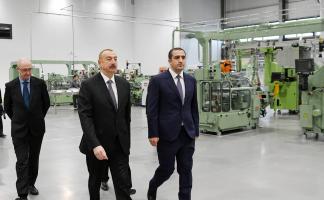 İlham Əliyev Sumqayıt Kimya Sənaye Parkında tütün məmulatları istehsalı fabrikinin açılışında iştirak edib