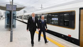 Ilham Aliyev viewed passenger train to run on Baku-Tbilisi-Kars railway line