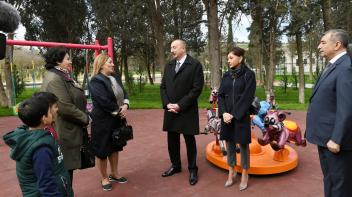 Ilham Aliyev viewed conditions created at newly- reconstructed Neftchilar park in Garachukhur settlement