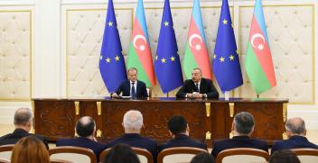 Ilham Aliyev, President of European Council Donald Tusk made press statements