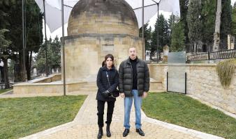 Ilham Aliyev and first lady Mehriban Aliyeva viewed landscaping work carried out around Shahkhandan tomb in Shamakhi