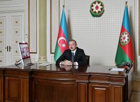 Video conference between President Ilham Aliyev, vice-president and other representatives of Microsoft held