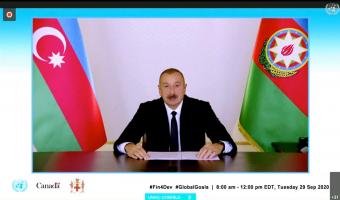 Речь Ильхама Алиевана на заседании глав государств и правительств на тему «Финансирование Повестки дня в области Целей устойчивого развития на период до 2030 года во время COVID-19 и в последующий период»